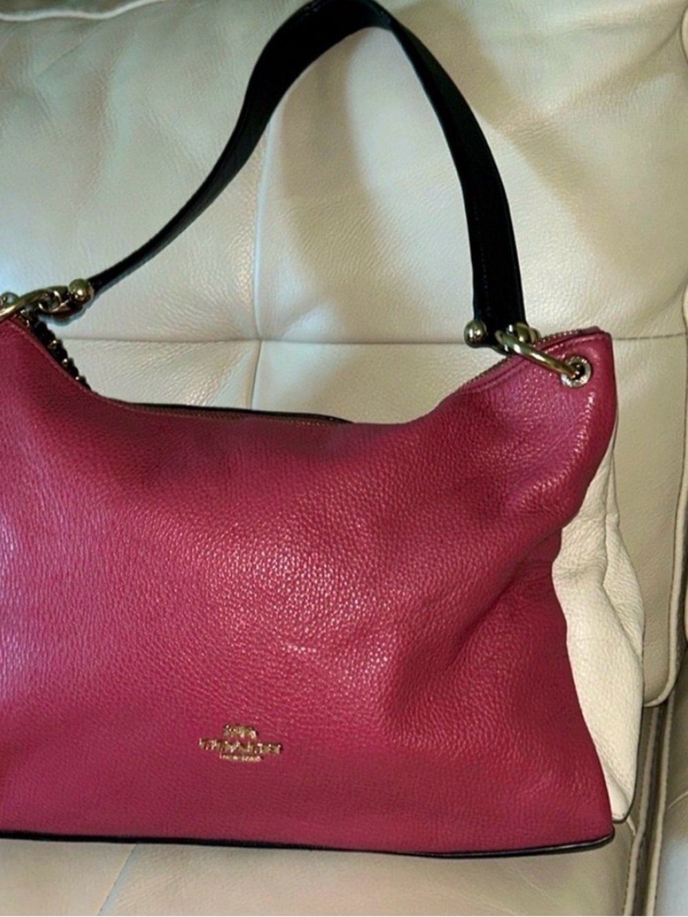 Coach Pink, White & Black Leather Shoulder Bag